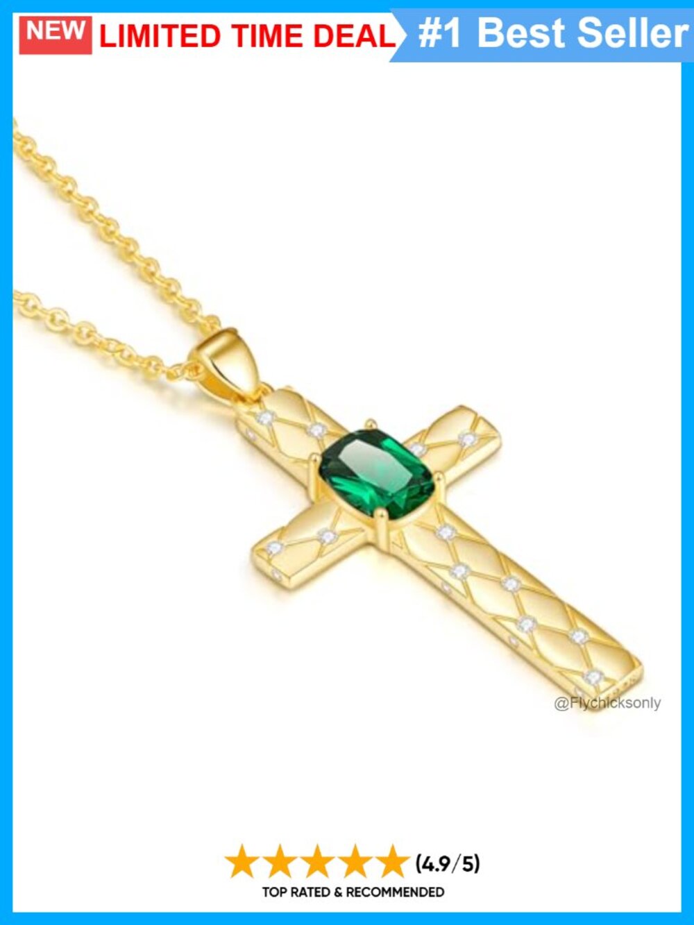 S925 Sterling Silver Gold Plated Cross Birthstone Necklace